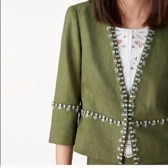 NWT Tory Burch embellished cropped jacket olive